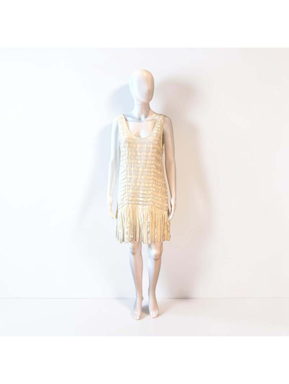 Rag & Bone New York Cream Sheer Striped Drop-Waist Pleated Mini Dress Size 6